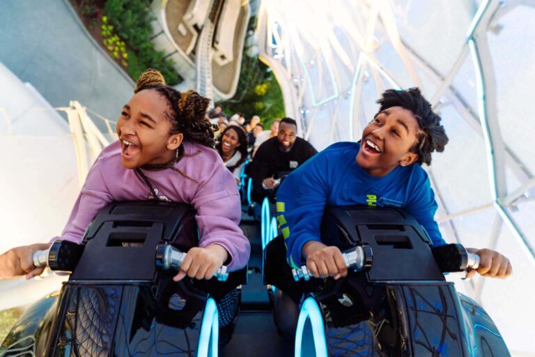 Brother and sister on the Tron Lightcycle roller coaster