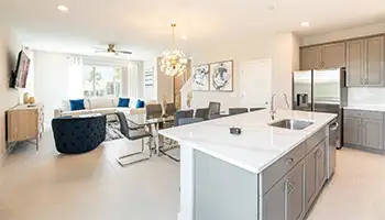 Townhome with an open living, dining, and kitchen area